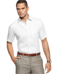Tasso Elba Solid Linen Blend Short Sleeve Shirt