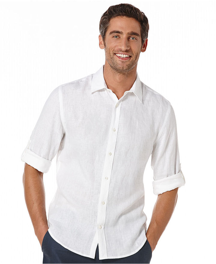 Perry Ellis Solid Long Sleeve Linen Shirt, $79 | Macy's | Lookastic.com