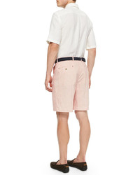 Peter Millar Solid Short Sleeve Linen Shirt White