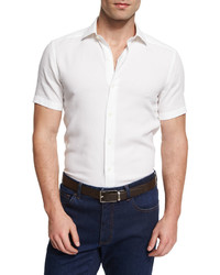 Ermenegildo Zegna Solid Short Sleeve Sport Shirt White