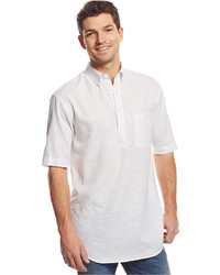 Club Room Solid Textured Popover Short Sleeve Shirt