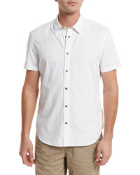 John Varvatos Star Usa Grid Stitch Short Sleeve Snap Shirt White