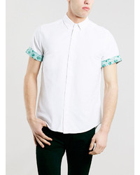 Topman White Contrast Print Short Sleeve Oxford Shirt
