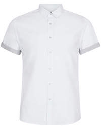 Topman White Grey Contrast Short Sleeve Smart Shirt