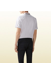 Gucci Twill Short Sleeved Duke Shirt With Pique Collar