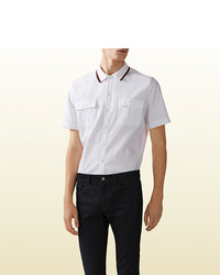 Gucci Twill Short Sleeved Duke Shirt With Pique Collar
