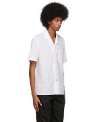 Isaia White Camp Collar Seersucker Shirt