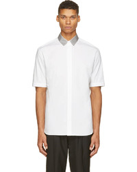 3.1 Phillip Lim White Grey Contrast Collar Short Sleeve Shirt
