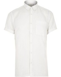 River Island White Linen Rich Short Sleeve Shirt