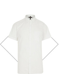 River Island White Oxford Pearl Button Short Sleeve Shirt