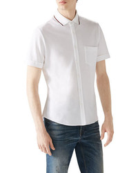 Gucci White Tipped Short Sleeve Pique Full Button Down
