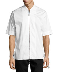 Helmut Lang Zip Front Baseball Collar Short Sleeve Shirt White