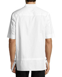 Helmut Lang Zip Front Baseball Collar Short Sleeve Shirt White