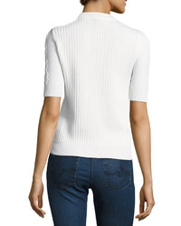 Carven Twist Knit Short Sleeve Pullover Top White