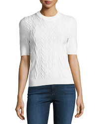 Carven Twist Knit Short Sleeve Pullover Top White