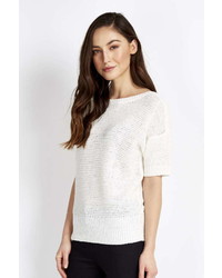 White Short Sleeve Knitted Top