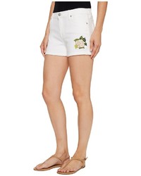 Hudson Asha Mid Rise Cuffed Shorts In Embroidery Floral White Shorts