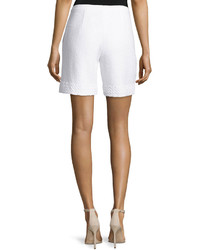 St. John Collection Clair Lace Trim Knit Shorts Bianco