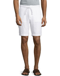 Neiman Marcus Linen Drawstring Shorts White
