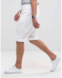 Asos Slim Shorts With Paperbag Waist And Self Fabric Belt In White