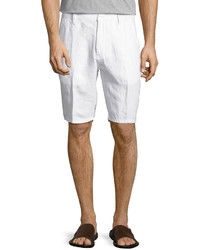 Neiman Marcus Solid Linen Shorts White