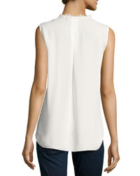 Elie Tahari Amerie Sleeveless Lace Trim Silk Blouse Ivory