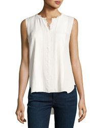 Elie Tahari Amerie Sleeveless Lace Trim Silk Blouse Ivory