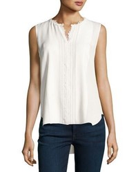 Elie Tahari Amerie Sleeveless Lace Trim Silk Blouse Ivory