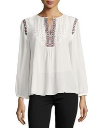 Joie Clema Long Sleeve Silk Top White