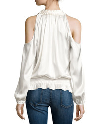 Ramy Brook Jamie Charmeuse Cold Shoulder Top Soft White