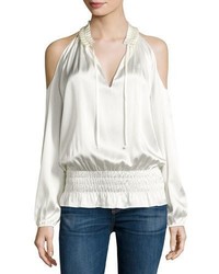 Ramy Brook Jamie Charmeuse Cold Shoulder Top Soft White