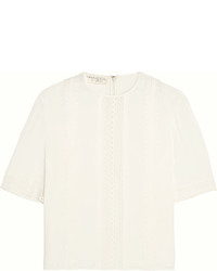 Giambattista Valli Lace Trimmed Silk Top Ivory