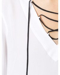 Equipment Lace Up Flared Sleeve Blouse
