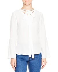 Sandro Lace Up Tie Silk Top