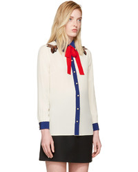 Gucci Off White Silk Bee Blouse