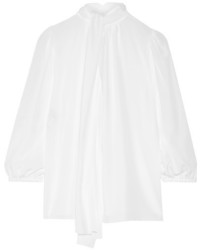 Dolce & Gabbana Pussy Bow Silk Crepe De Chine Blouse White