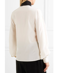 Lanvin Pussy Bow Two Tone Silk Crepe De Chine Blouse Ivory