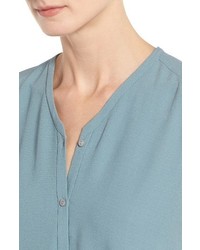 Eileen Fisher Silk Georgette Crepe Asymmetrical V Neck Top