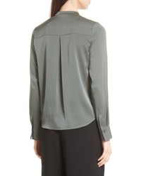 Vince Stretch Silk Band Collar Blouse