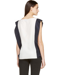 Lanvin White And Navy Silk Blouse