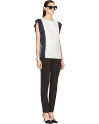 Lanvin White And Navy Silk Blouse