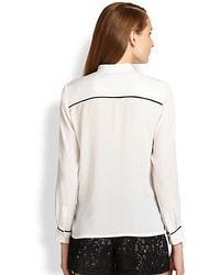 Alice + Olivia Stretch Silk Piping Trimmed Shirt