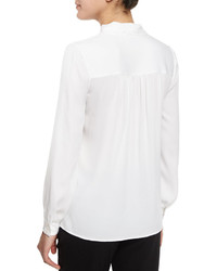Milly Tie Neck Silk Blend Button Front Blouse White