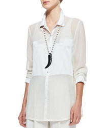Eileen Fisher Silk Charmeuse Long Button Front Shirt