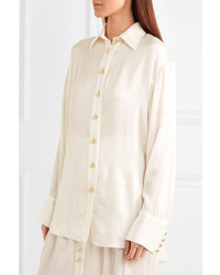Balmain Oversized Crinkled Silk Satin Shirt