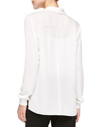 Alice + Olivia Perforated Long Sleeve Silk Blouse
