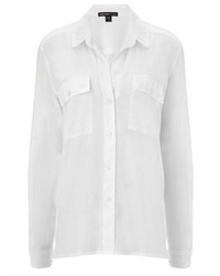 James Perse White Cotton Silk Pocket Shirt