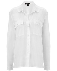 James Perse White Cotton Silk Pocket Shirt