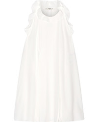 Fendi Ruffle Trimmed Pleated Silk Mini Dress Ivory