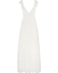 Needle & Thread Bridal Lace Paneled Silk Crepe Gown Ivory
